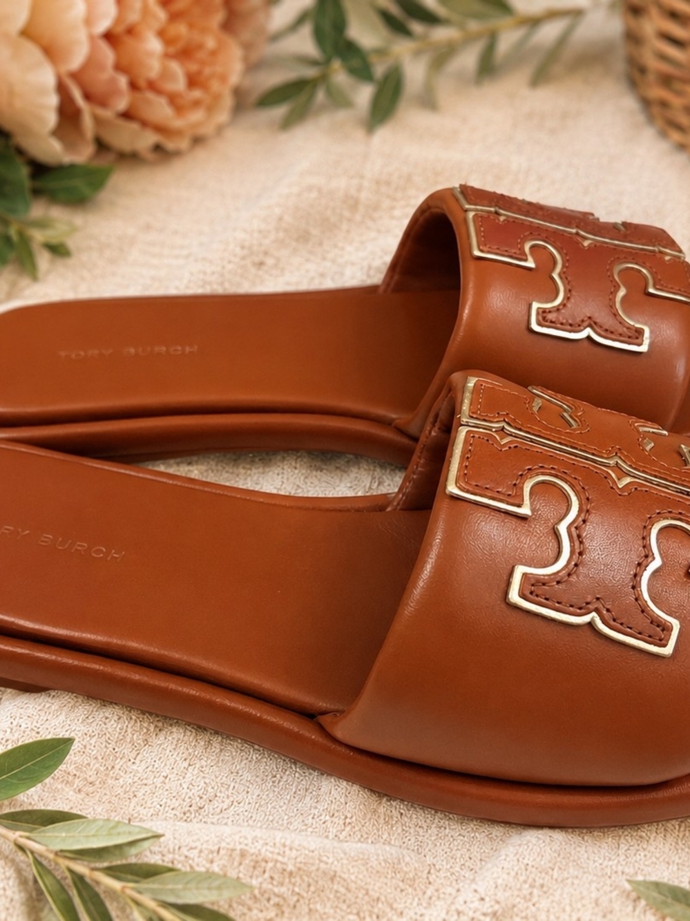Tory Burch Double T Logo Slide Sandals - Picture 3 of 6